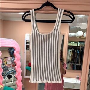 White and Gray Ribbed Sleeveless Tank Top